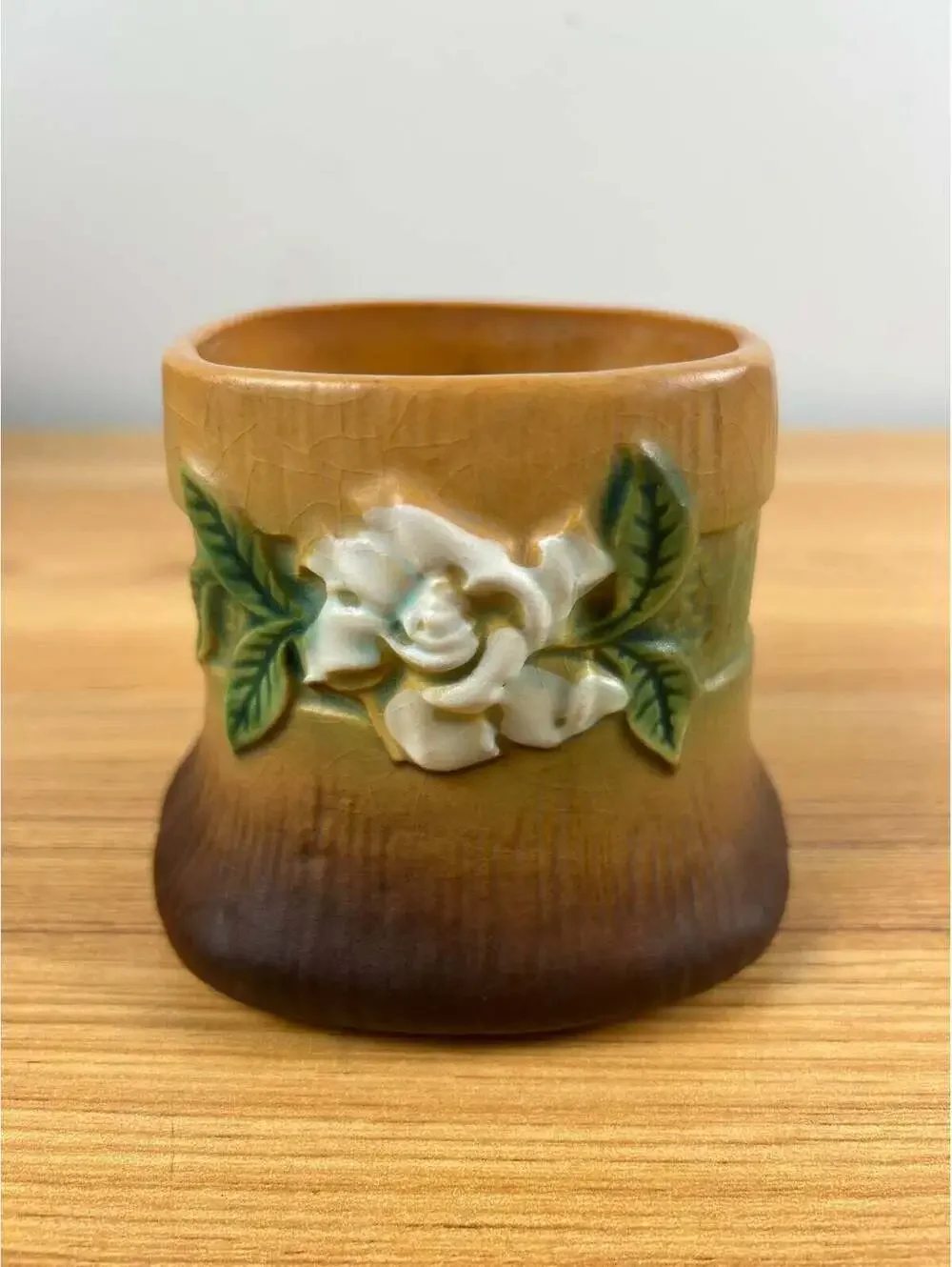 Roseville Art Pottery Mid Century Brown Gardenia Stump Vase 656-3